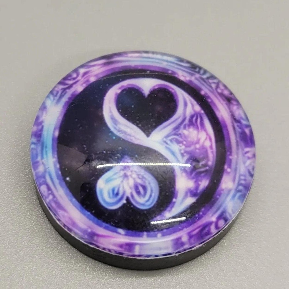 Heavy Duty Purple Heart Ying Yang Magnet, 1 Inch Round